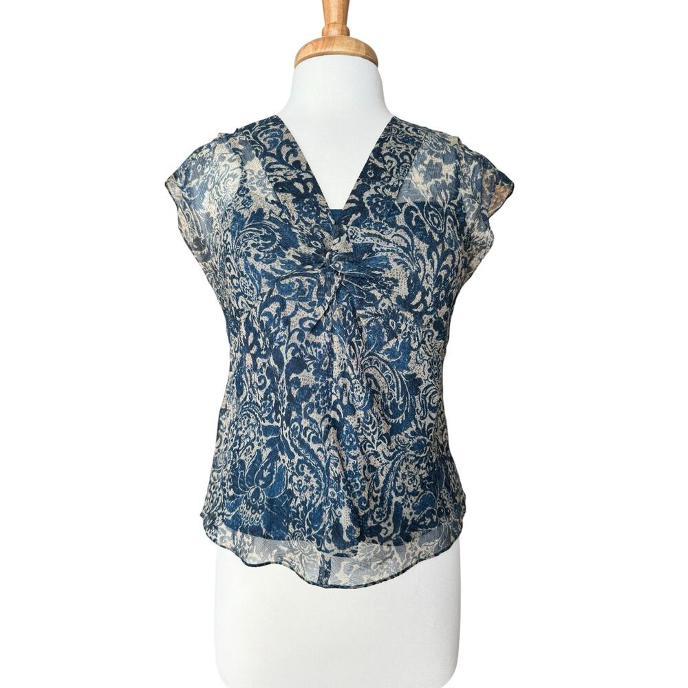 Vintage Charter Club Silk Blouse Blue Paisley Sheer Y2K Boho Fairycore Petite M
